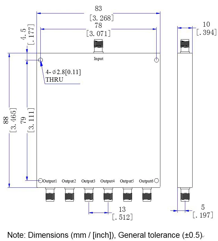 Imagem -03 - Sma rf Micro-ondas um Dividir Seis Divisor de Potência de Banda Larga 6-way 28ghz 30w