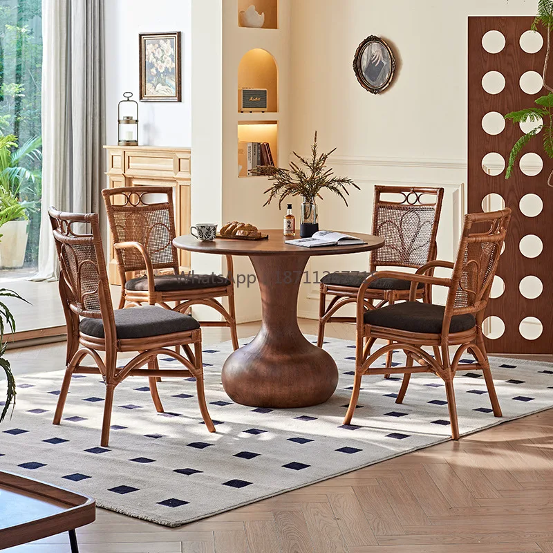 Restaurant Solid wood dining table rattan chair combination homestay small apartment wabi sabi wind
