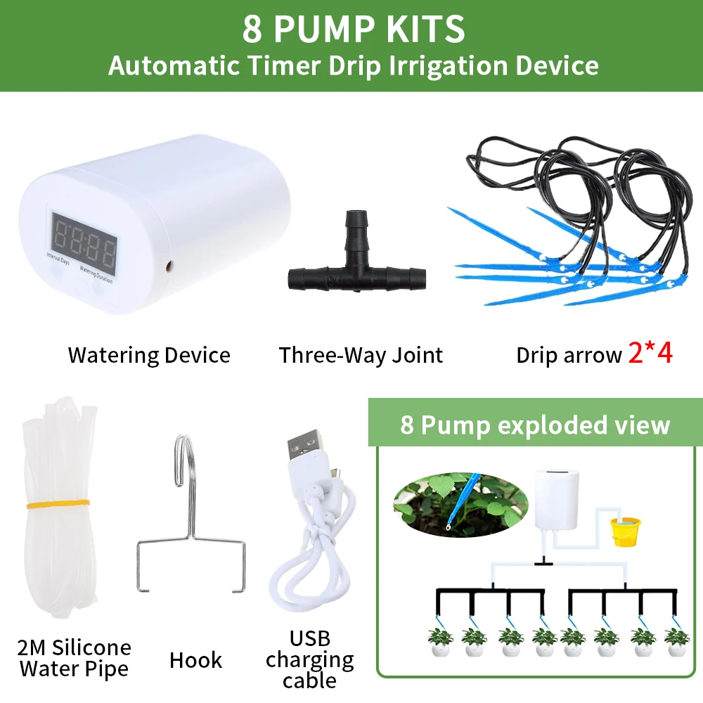 Automatische Plant Bloem Watering Pomp Thuis Sprinkler Druppelirrigatie Apparaat 2/4/8/16 Heads pomp Timer Systeem Kit Tuin Gereedschap
