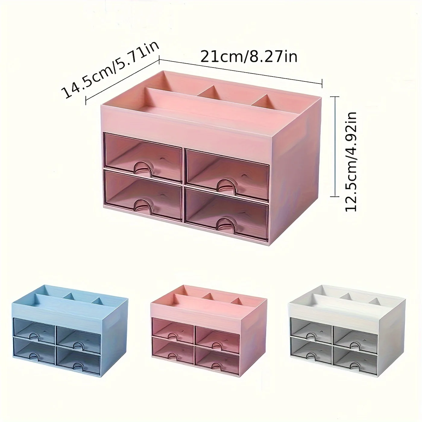 4-Drawer Makeup and Office Desktop Organizer - Pen, Makeup Brush, and Skincare Products Holder with Drawer - Desk Caddy and Stat