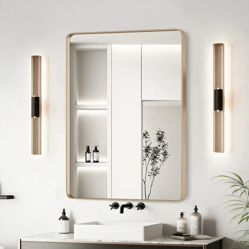 

24"x32" Gold Aluminum Frame Bath Mirror - Elegant Design for Contemporary Bathrooms, Durable & Lightweight, Perfect for Any