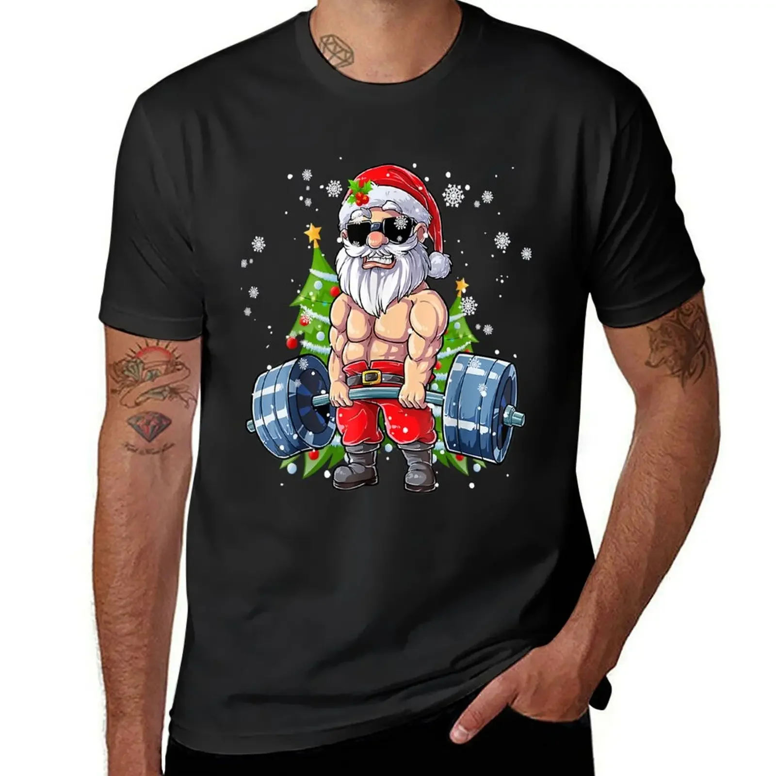 

Funny santa weightlifting christmas fitnes gym deadlift xmas T-Shirt blue archive street wear anime stuff tshirts for men