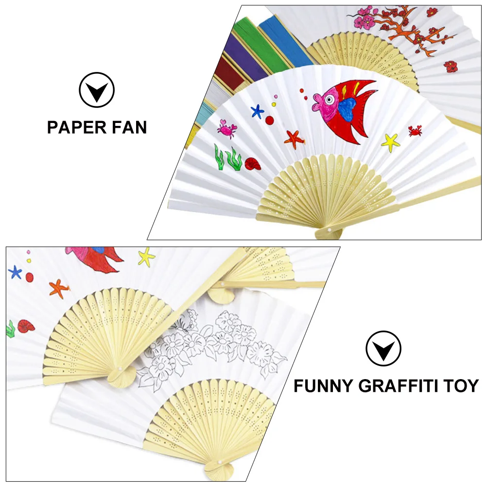 10 قطع من مراوح الورق الفارغة القابلة للطي ذاتية الصنع، مراوح يدوية للأطفال لرسم الكتابة على الجدران، مروحة يدوية إبداعية، نشاط حرفي #5