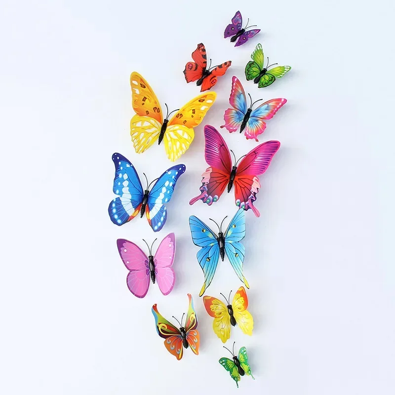 12Pcs Single Layer 3D Butterfly Wall Stickers Home Room Decor Butterflies for Wedding Decoration Magnet Fridge Decals