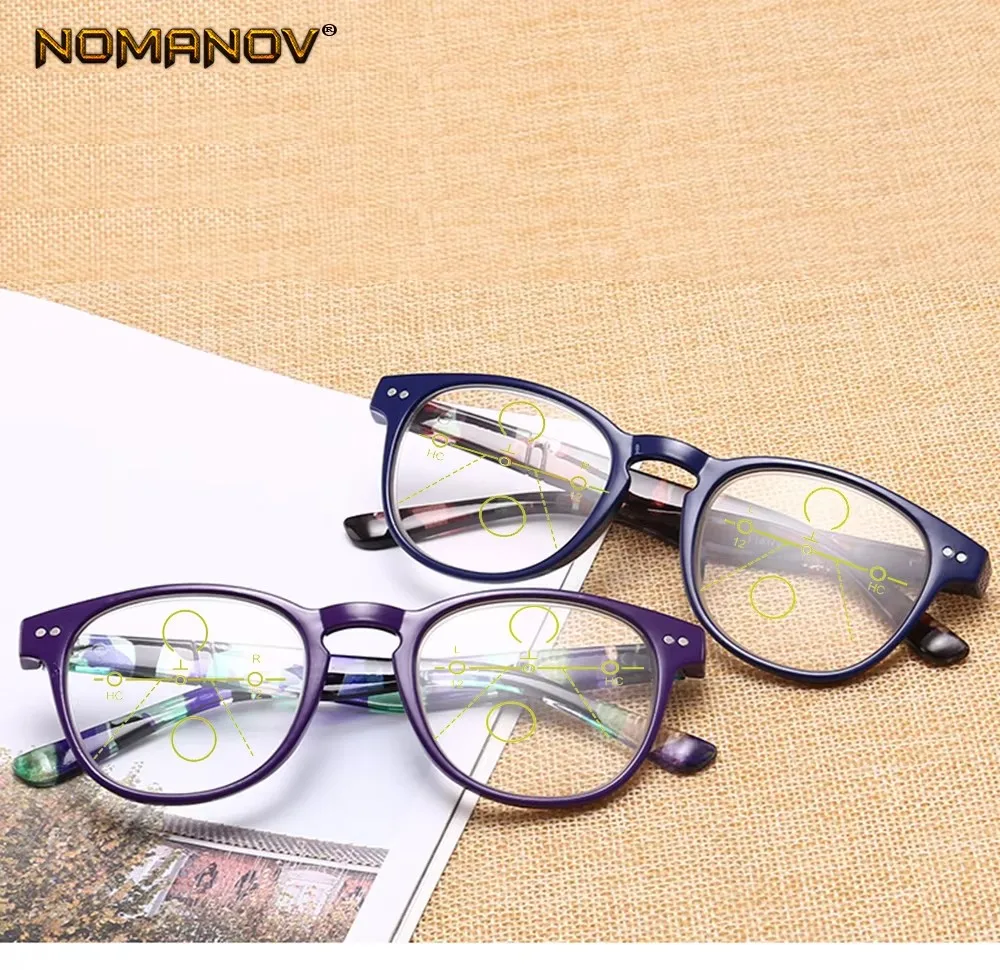 

NOMANOV Progressive Readers HD Multi-Zone Lens Deep Purple Dark Blue Frame Active Lifestyle Precision Scaling Lightweight​