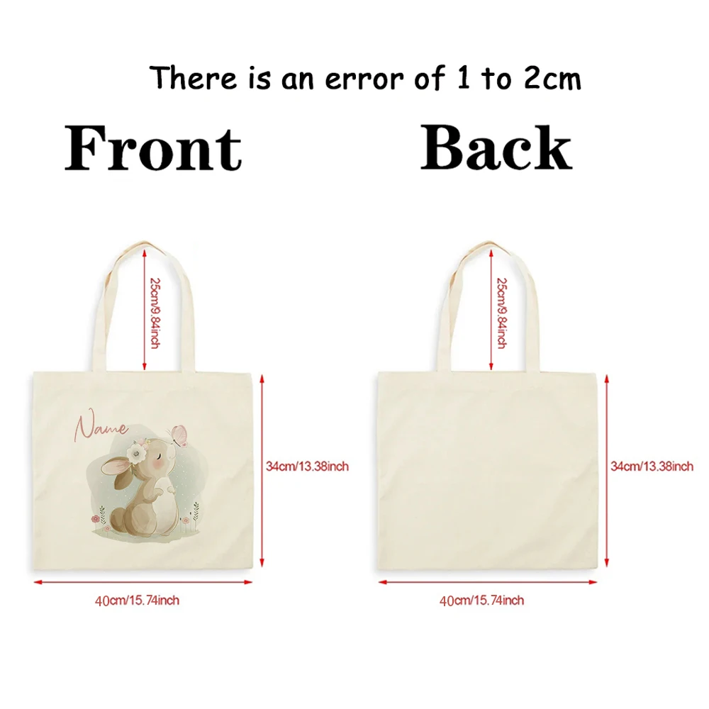 Personalized Kids Cartoon Canvas Tote Bag Custom Name Vehicle Rainbow Bunny Print Shoulder Bag Gift For Children Back To School