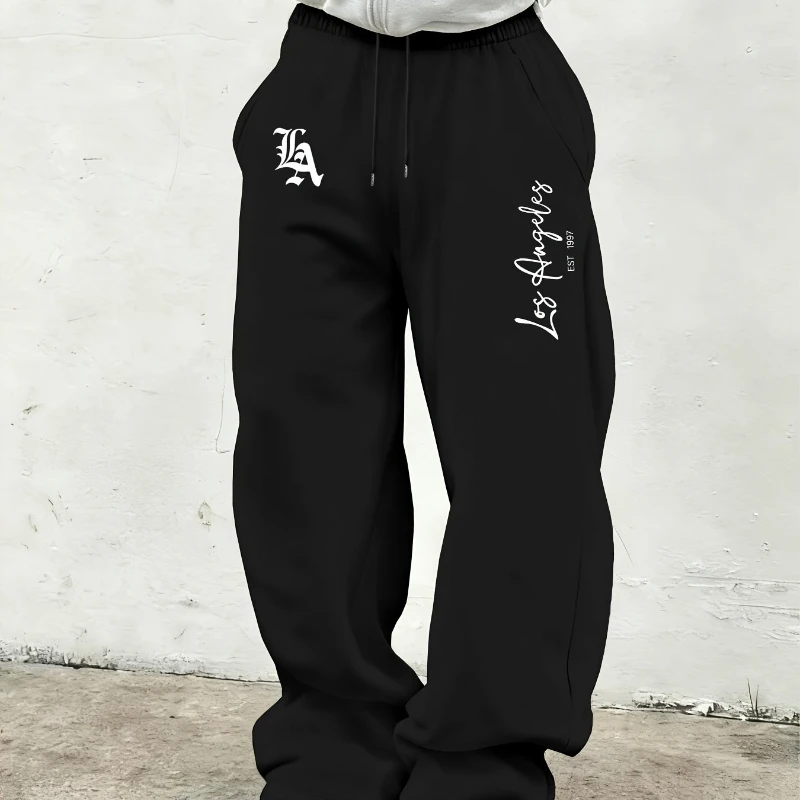 

Мужские универсальные однотонные спортивные брюки свободного кроя на шнурке | Трикотажная ткань с легкой эластичностью, с принтом в виде букв, осень/зима