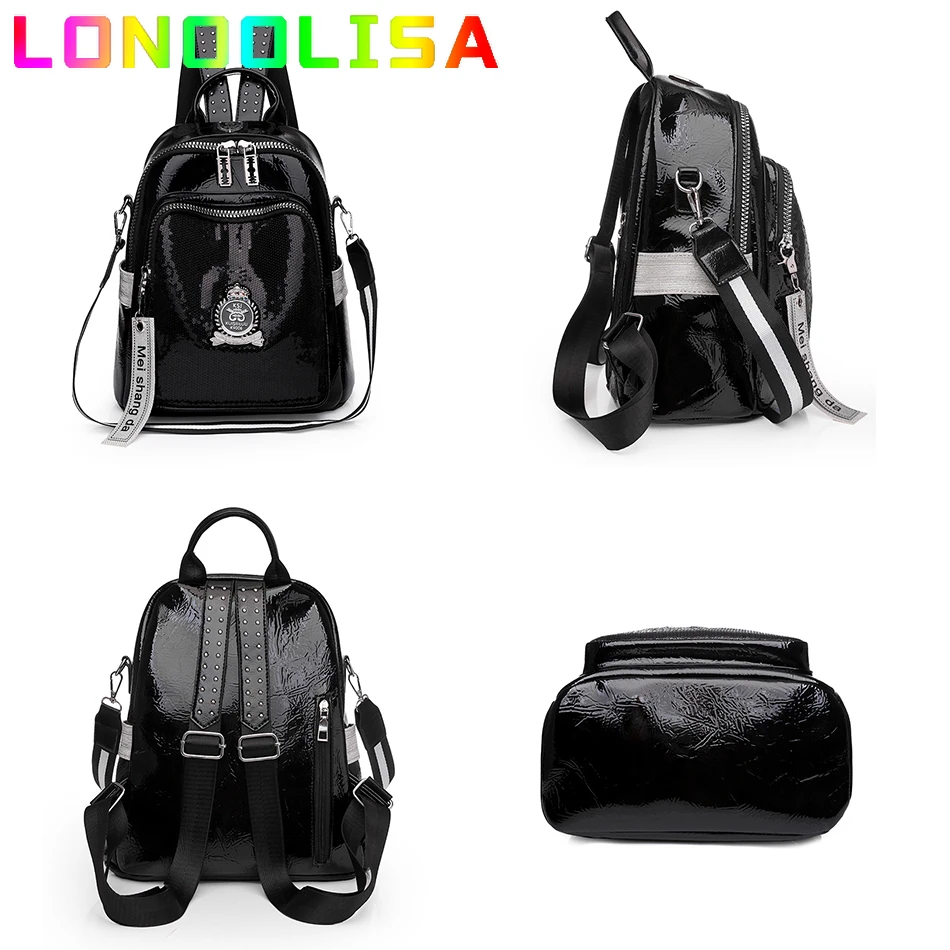 Fashion Sequins Women\'s Backpack High Quality Bookbag Soft Leather School Bags for Teenagers Girls 3 In 1 Ladies Travel Bagpacks