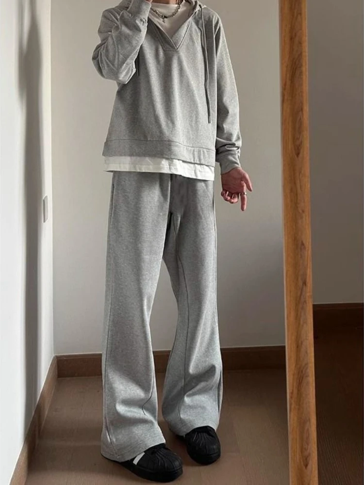 American Style Cleanfit Slightly Flared Sweatpants Men Spring Fall Loose Vertical Drape Straight Bottoms