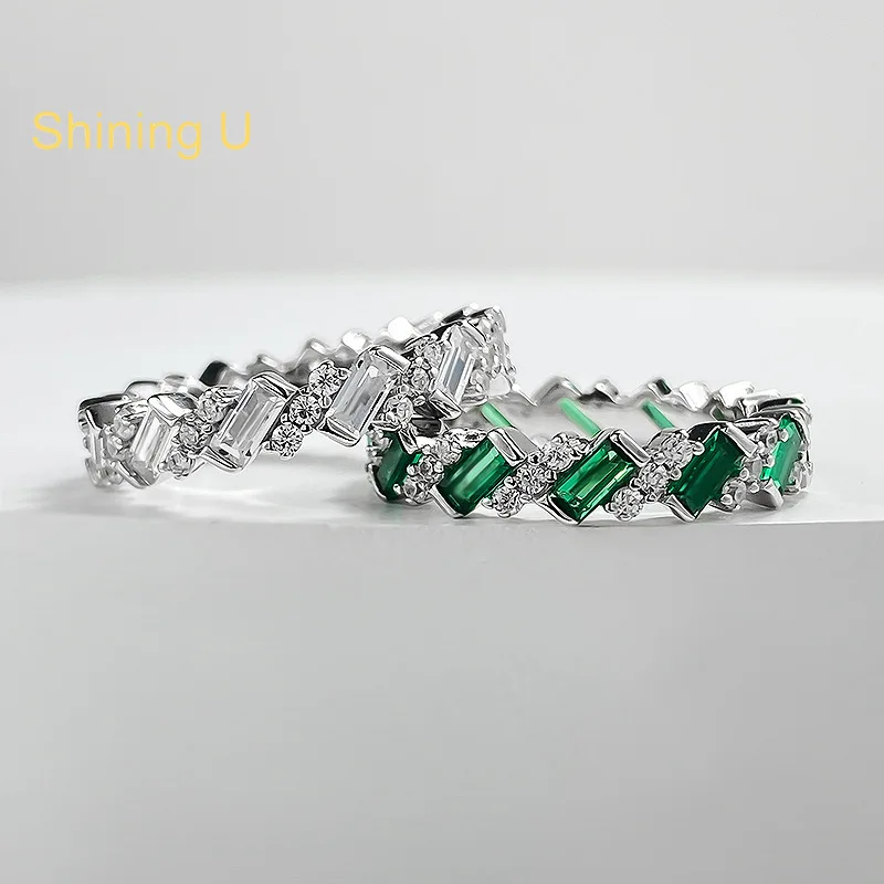 

Shining U S925 Silver Emerald Cut Full High Carbon Daimond Gems Ring for Women Fine Jewelry Summer