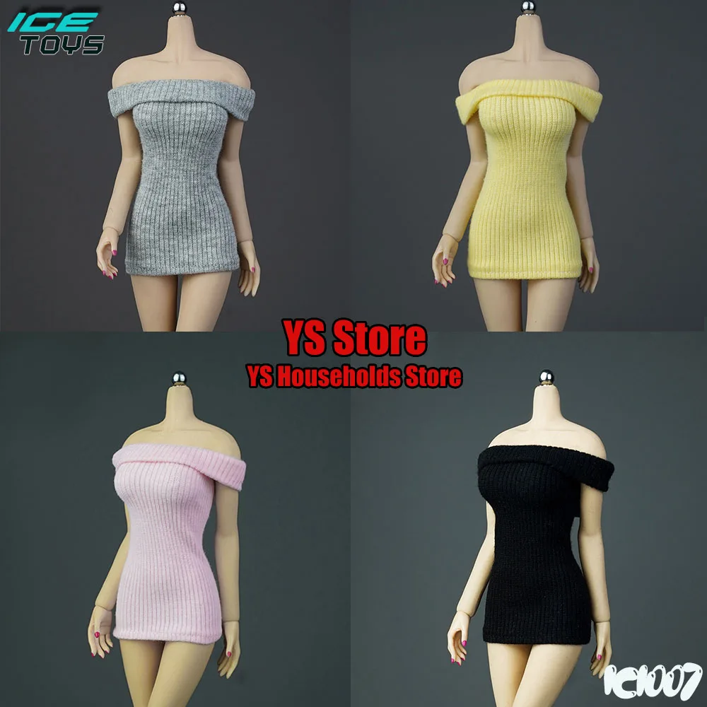 ICE TOYS IC1007 1/6 Female Soldier Solid Color Casual Off Shoulder Sweater Dress Short Skirt Accessory Fit 12