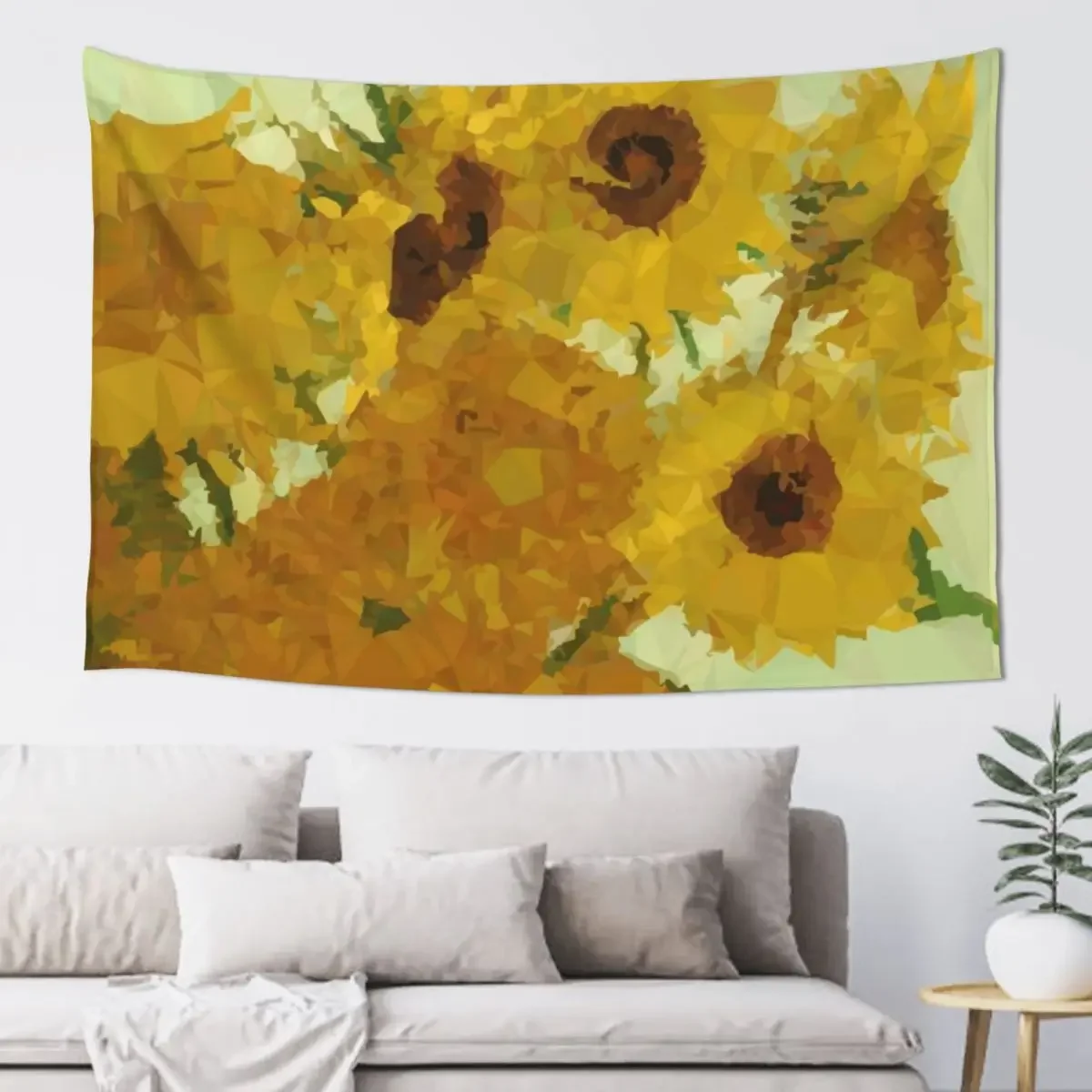 Van Gogh Sunflowers Low Poly Triangles Tapestry Wall Hanging Wall Home Decor Accessories Tapestry