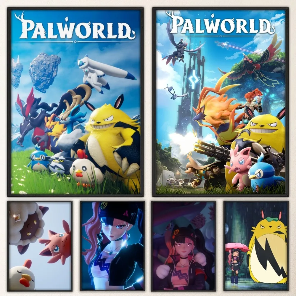 ملصق حائط فاخر من Game P-Palworld لشريط غرفة المعيشة لوحة زخرفية عتيقة في المنتصف