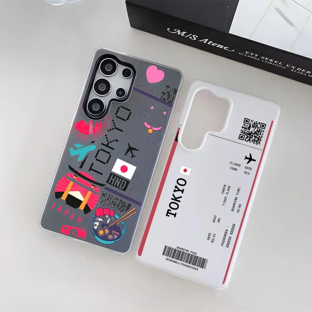 Plane Travel Ticket Japan Phone Case For Samsung Galaxy S25 S24 S22 S23 Ultra S21 S20 Plus Frosted  Jelly Shockproof Soft Cover