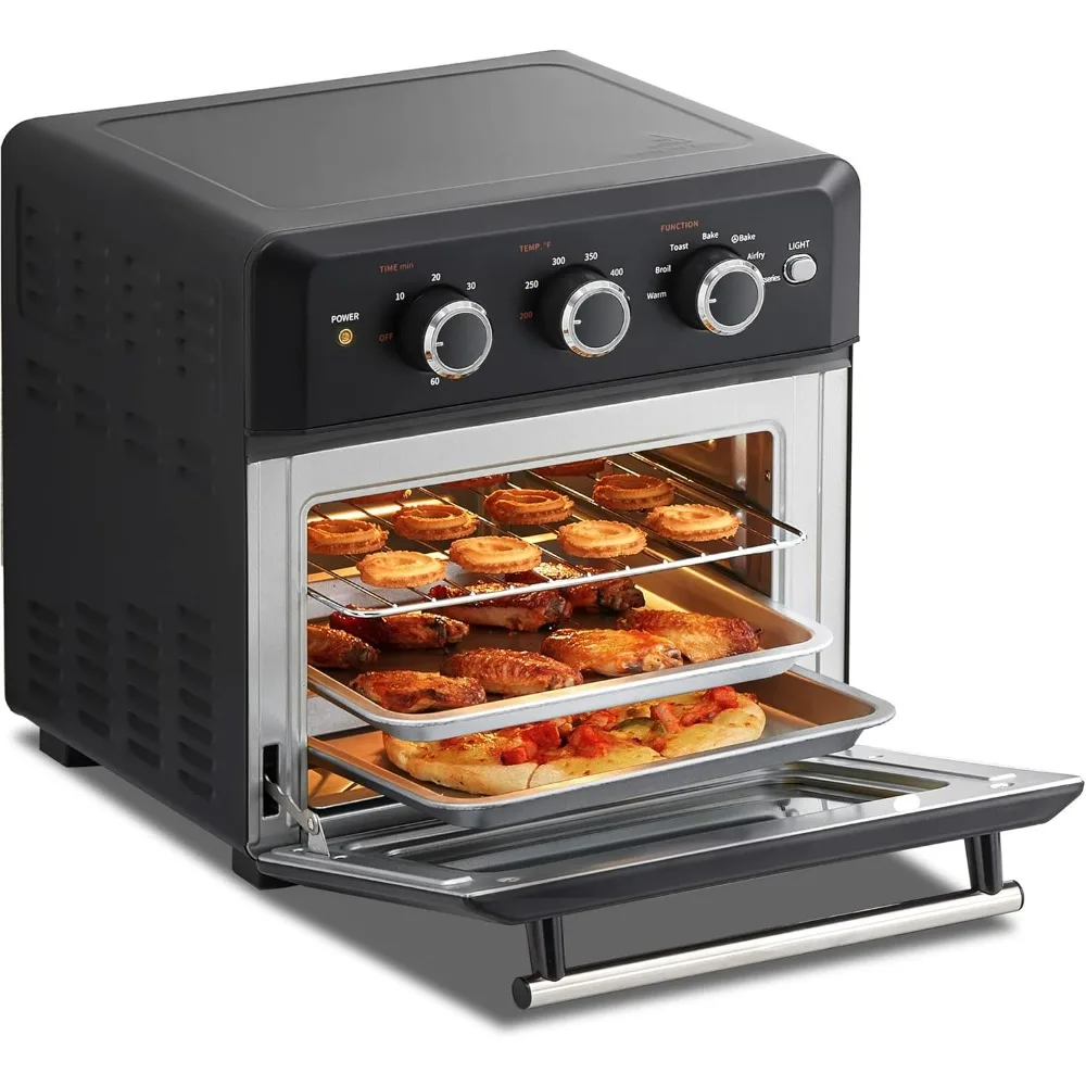 Retro Air Fry Toaster Oven, 7-in-1, 1500W, 19QT Capacity, 6 Slice, Rotisseries, Warm, Broil, Toast, Convection Bake, Black