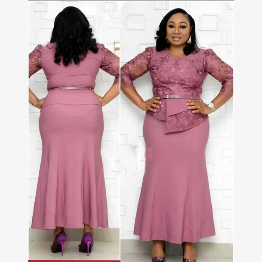 

rican plus Size Lace Long Dr XL5XL Fat Dr 202 Commute Sle Patchwork Waist High Polyester Material A-Line Skirt