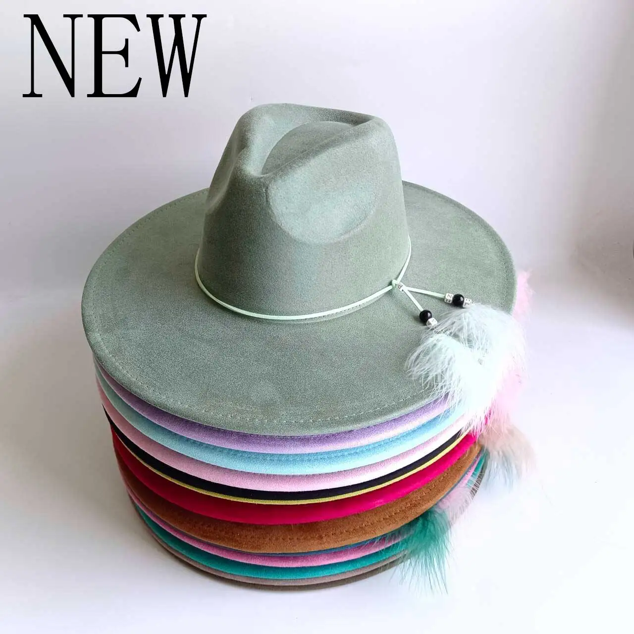 Suede Hat Wide Brim  2026 NEW Feather accessories Fedora Hat Men Women Autumn Winter Felt Hats Classic Church Fedoras chapeau