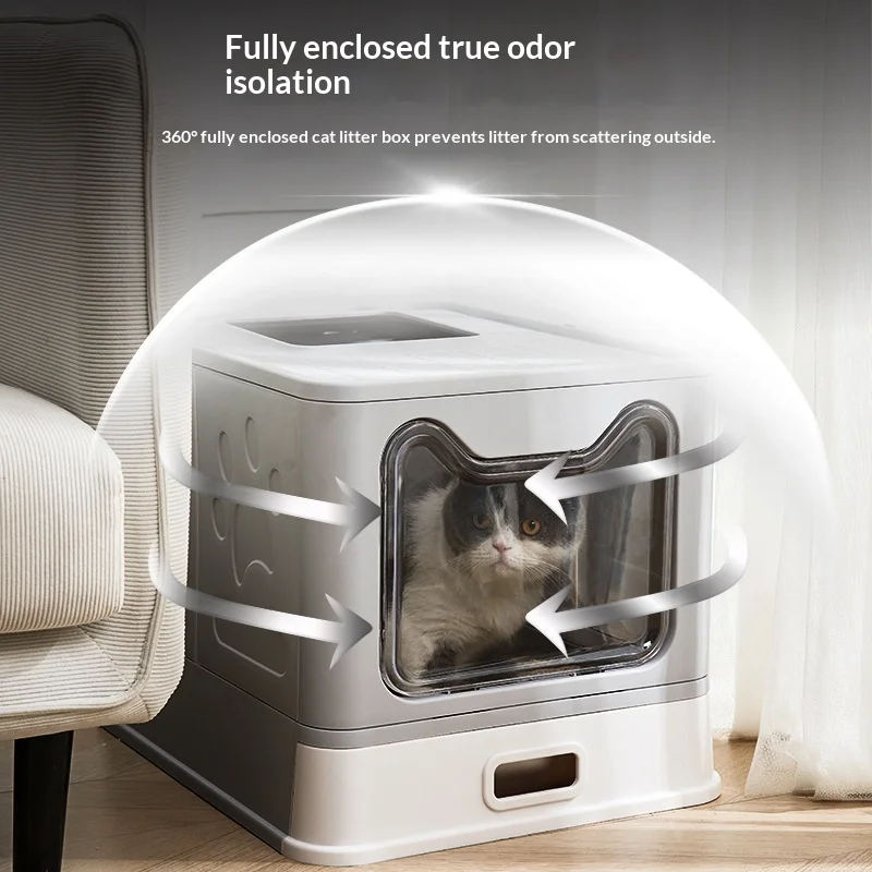Caja de arena para gatos inox cerrada plegable, antisalpicaduras - imagen 3