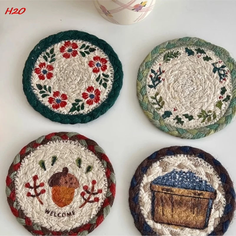 H2O HOUSE Small Fresh Round Hemp Rope Woven Heat Insulation Home Coaster Dinner Mat Bowl Mat Heat Insulation Mat Hot New