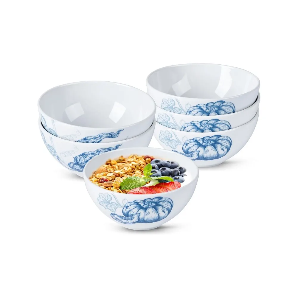 

Porcelain Soup Bowls Set of 6, Thanksgiving Cereal Bowls for Kitchen, Breakfast Small Bowls - Blue and White