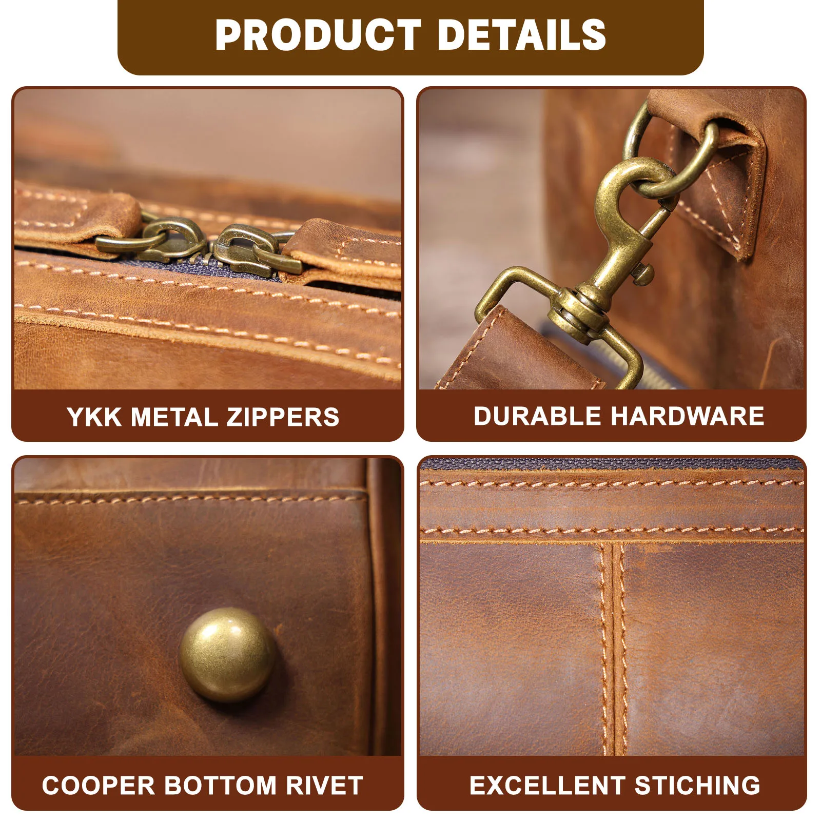 S.WORKER Vintage Echtleder-Reisetasche aus Crazy-Horse-Rindsleder, handgefertigte Weekender-Tasche, Sporttasche – Detail 13