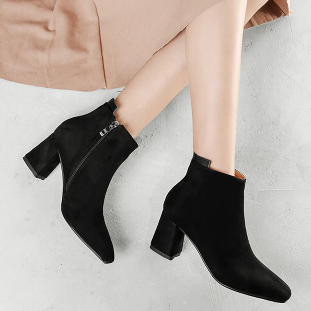 

1 Pair Women Short Boots Mid-Heeled Chunky Heel Square Toe Ankle Boots For Winter Autumn Fashion Comfortable Walking Outdoor