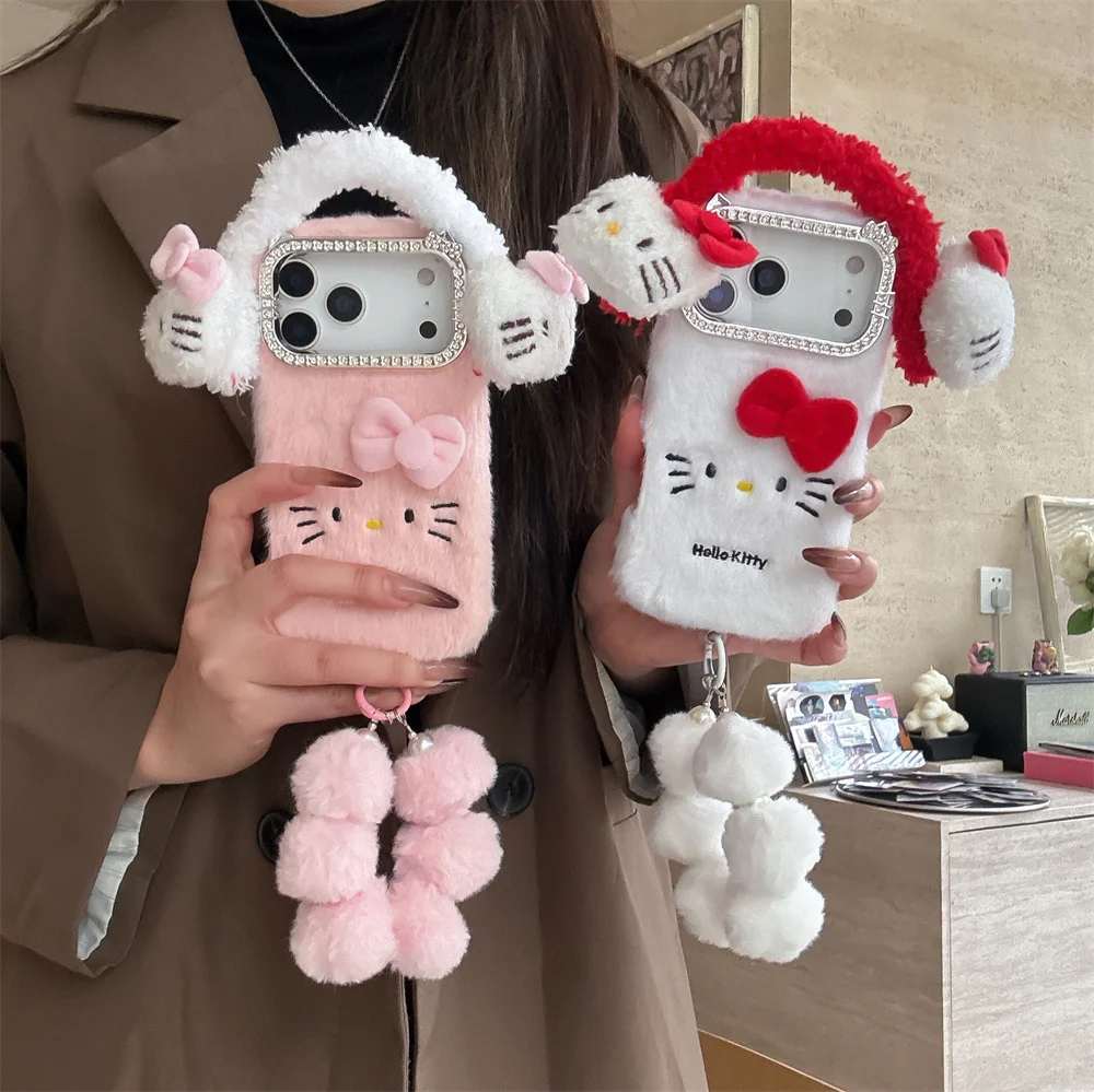 

Kawaii Warm Plush Hellokitty Phone Case For iPhone 17 Pro 16 Pro Max 13 14 15 Cover plus 17 Air Funda Cartoon Protective Cover