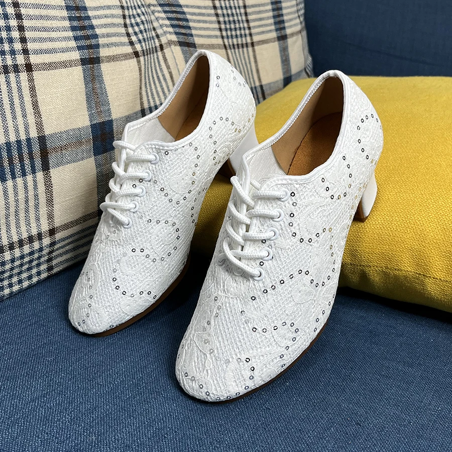 Sapatos de dança latina com lantejoulas para mulheres, sapatos de dança tango, solas de borracha, sapatos salsa para senhoras, dança quadrada, festa