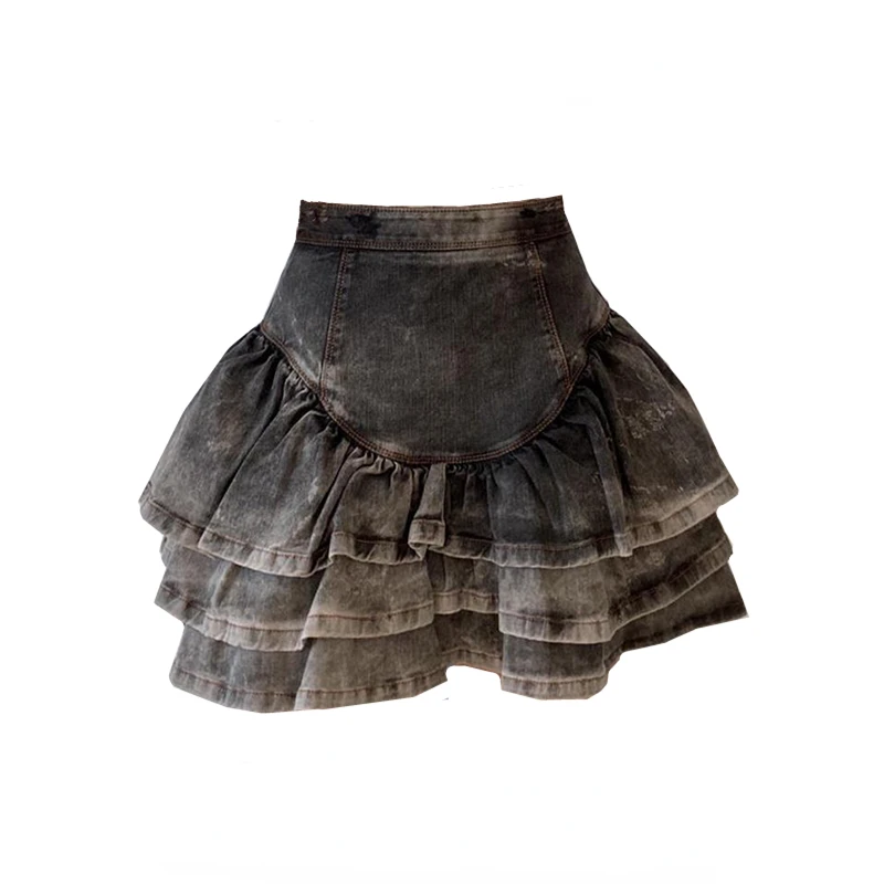 

2024 Vintage Summer Punk Solid Causal Women Cake Skirts All Match Tie Dye Skirt Sexy Chic Fashion Elegant Mujer Faldas