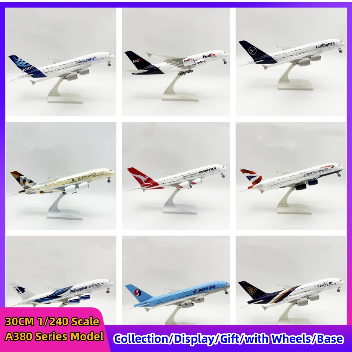20/30 سنتيمتر a380 سلسلة نماذج الطائرات 1/240 الراتنج مقياس الطائرة ايرباص a380 تحصيل الطائرات مع عجلات لعبة الطائرات