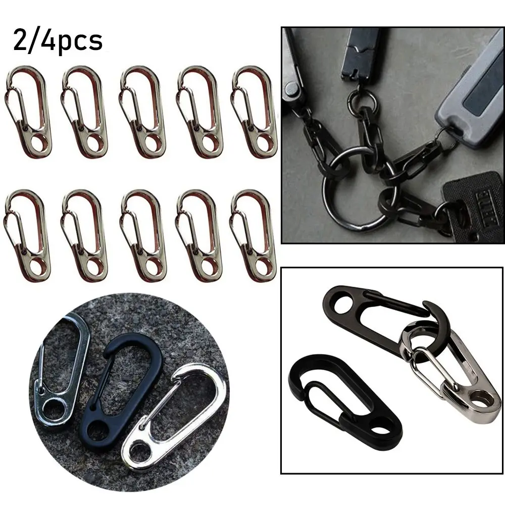 2/4pcs MIni Aluminum Alloy Outdoor Hook Survival EDC Gear D-Ring Key Chain D Carabiner Spring Clips Camping Keyring