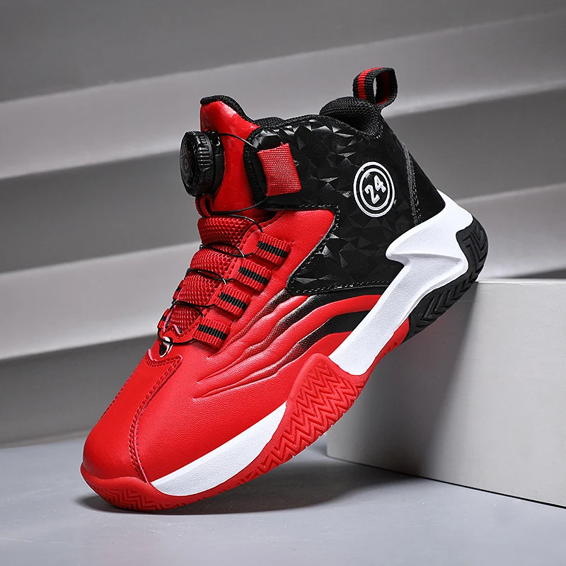 

Детские баскетбольные кроссовки для мальчиков, кроссовки с вращающейся пряжкой, нескользящие детские кроссовки, обувь-корзина, уличная детская спортивная обувь для бега