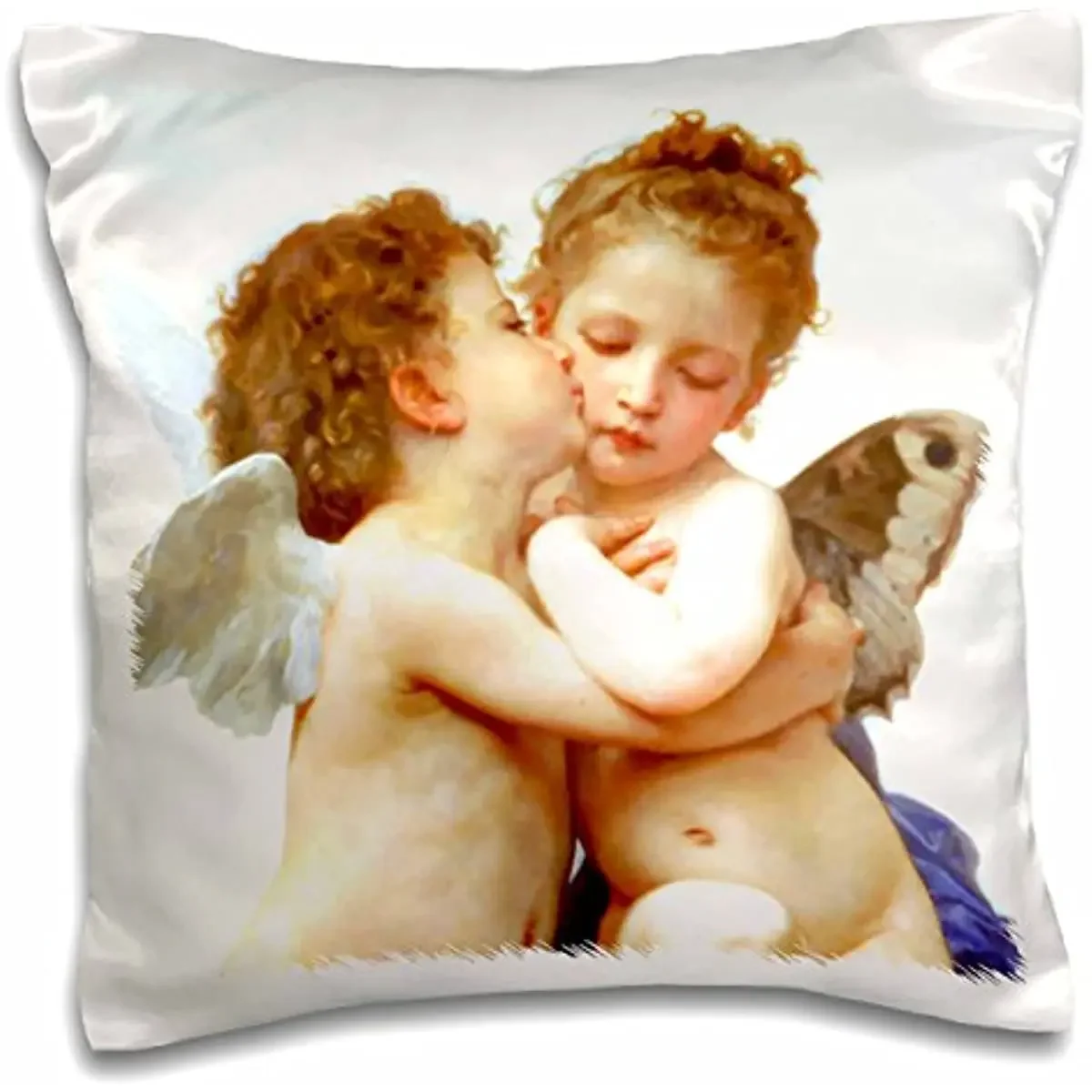 Cupid and Psyche As Children 1890-L Amour Infants-Bouguereau-Baby Angel Cherubs Kiss-Classic-Pillow Case