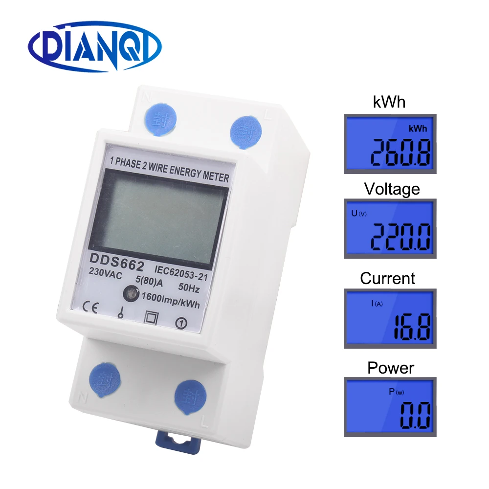 AC 230V Single Phase Two Wire LCD Digital Display Wattmeter Power Consumption Energy Electric Meter kWh 50Hz Electric Din Rail