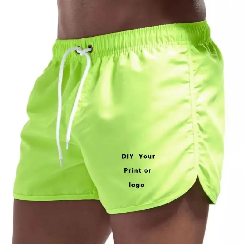 Swimming trunks with custom men's logo, beach shorts with lace and mesh lining, elastic waist, smooth, breathable, soft,