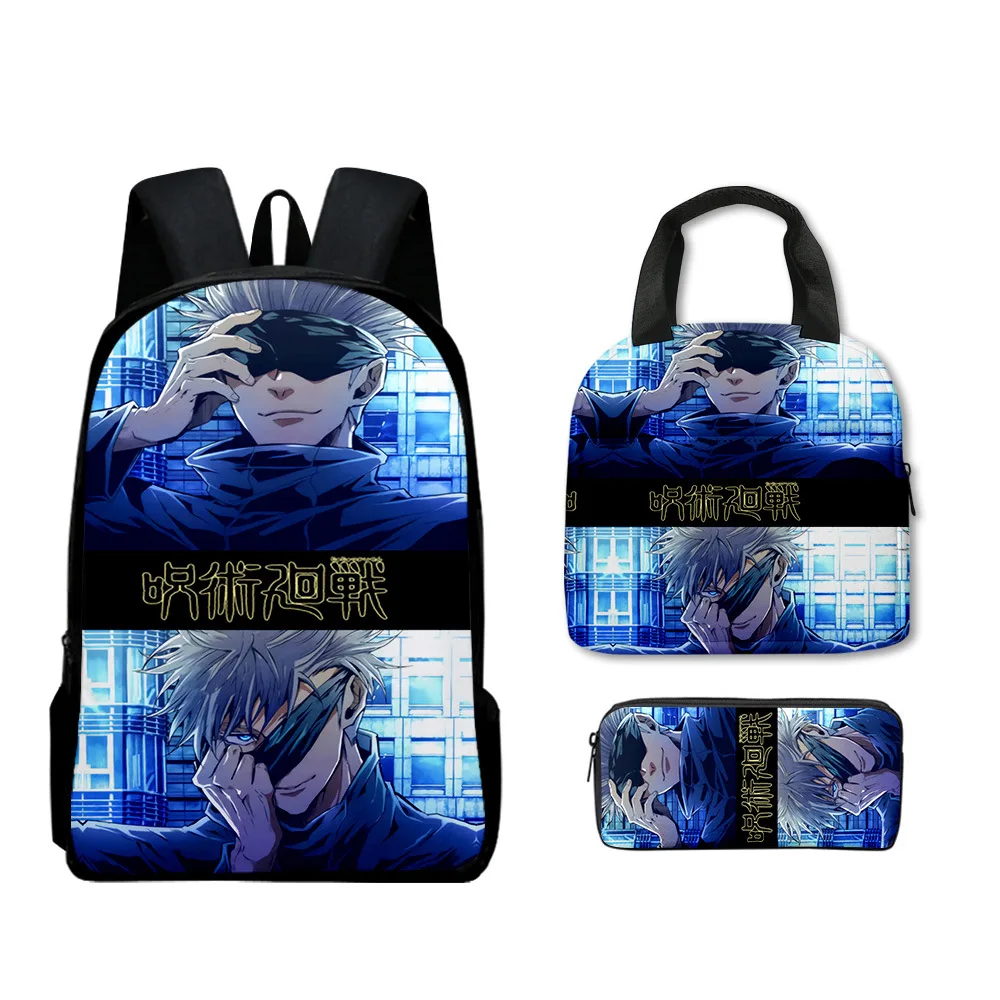 Jongen Anime Jujutsu Kaisen Gojo Satoru Rugzak Grote Capaciteit Tas met Trekkoord Student Reizen Schooltas Lunch Potlood Tas Set