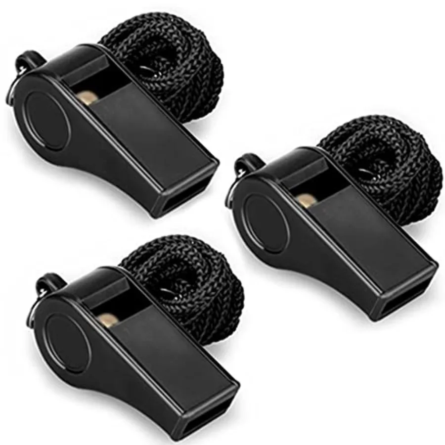 صفارة مكونة من 3 عبوات من صفارات رياضية بلاستيكية مع حبل بصوت عالٍ وهش، مثالية لحكام المدربين والمسؤولين #1