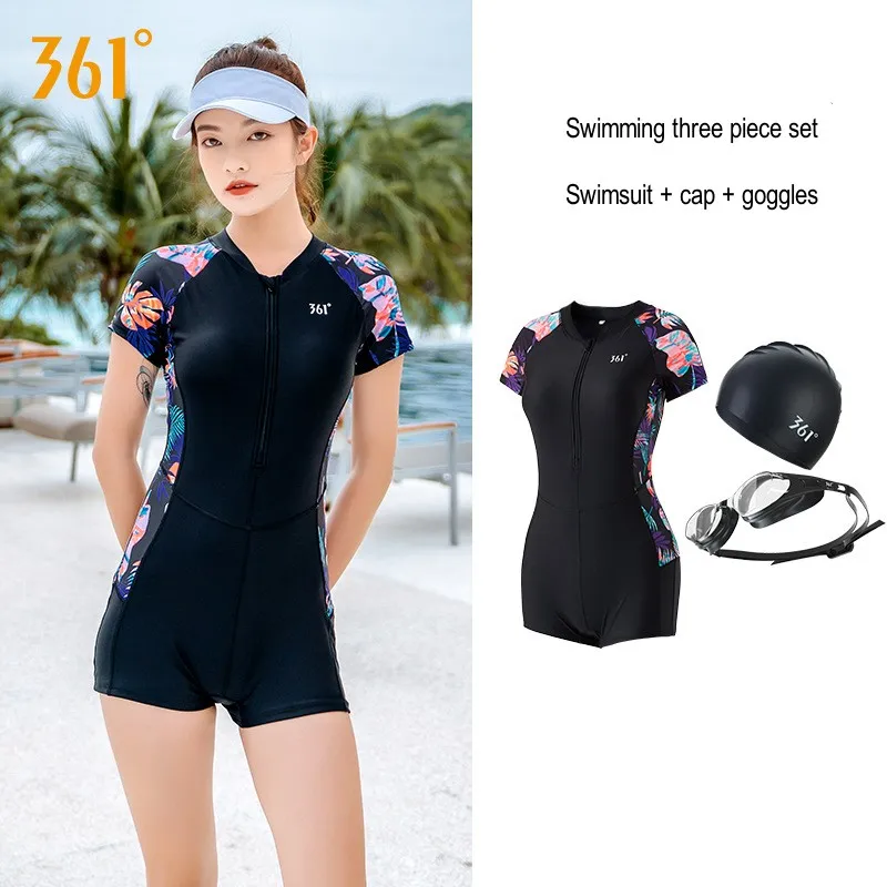 

Women Professional Training Competition Waterproof Quick Dry One Piece Sports SwimSuit Swim Glasses Cap Female Surfing SwimWear