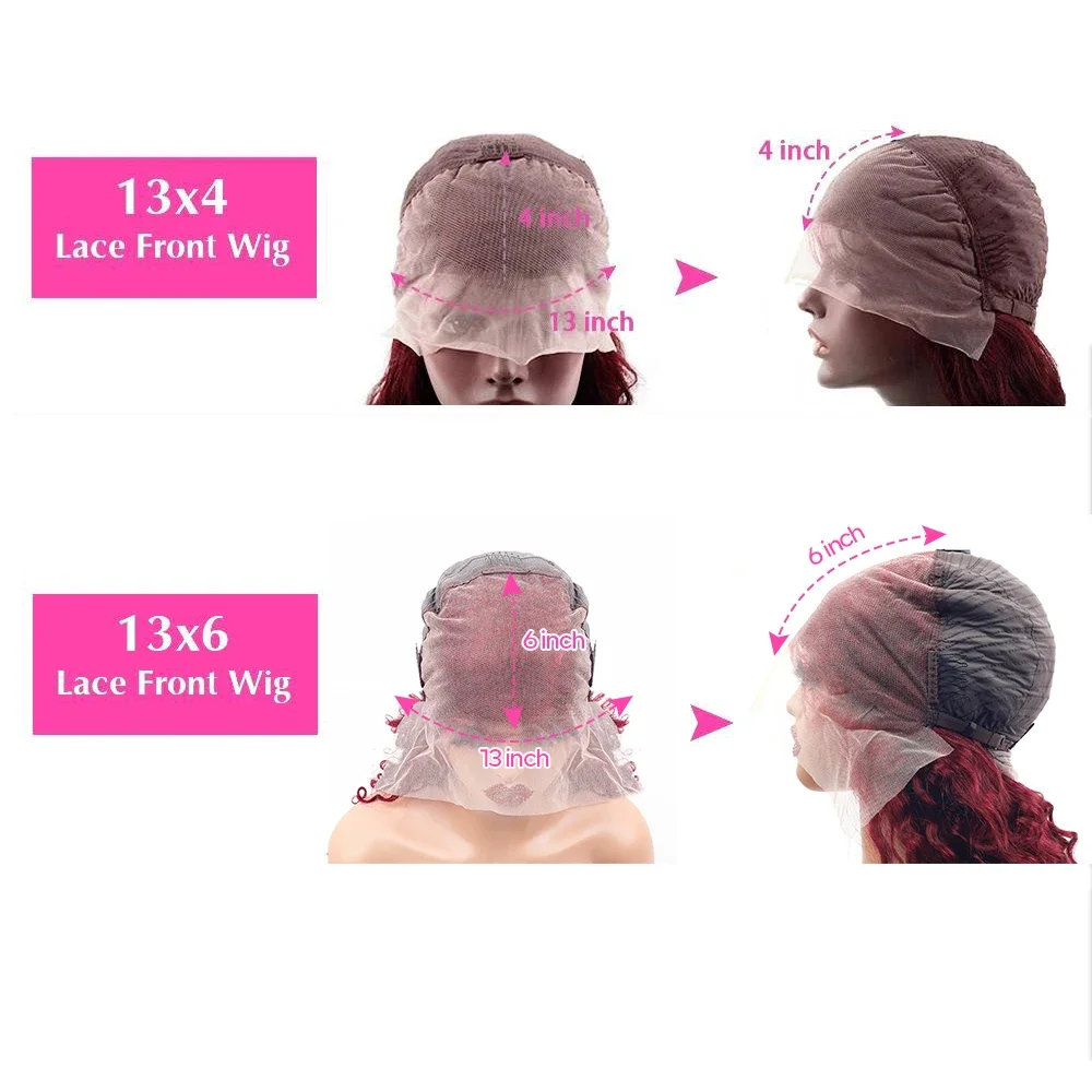 럭타시 버건디 컬리 13x6 HD 레이스 프론탈 가발 인모 13x5 웻 앤 웨이비 99J 레드 컬러 딥 웨이브 가발 여성용 30 36 인치