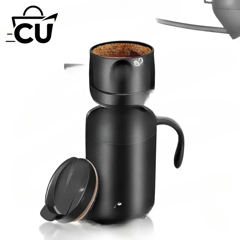 Outdoor portable hand-brewed coffee stainless steel thermos cup, portable accompanying cup, household coffee cup drip set