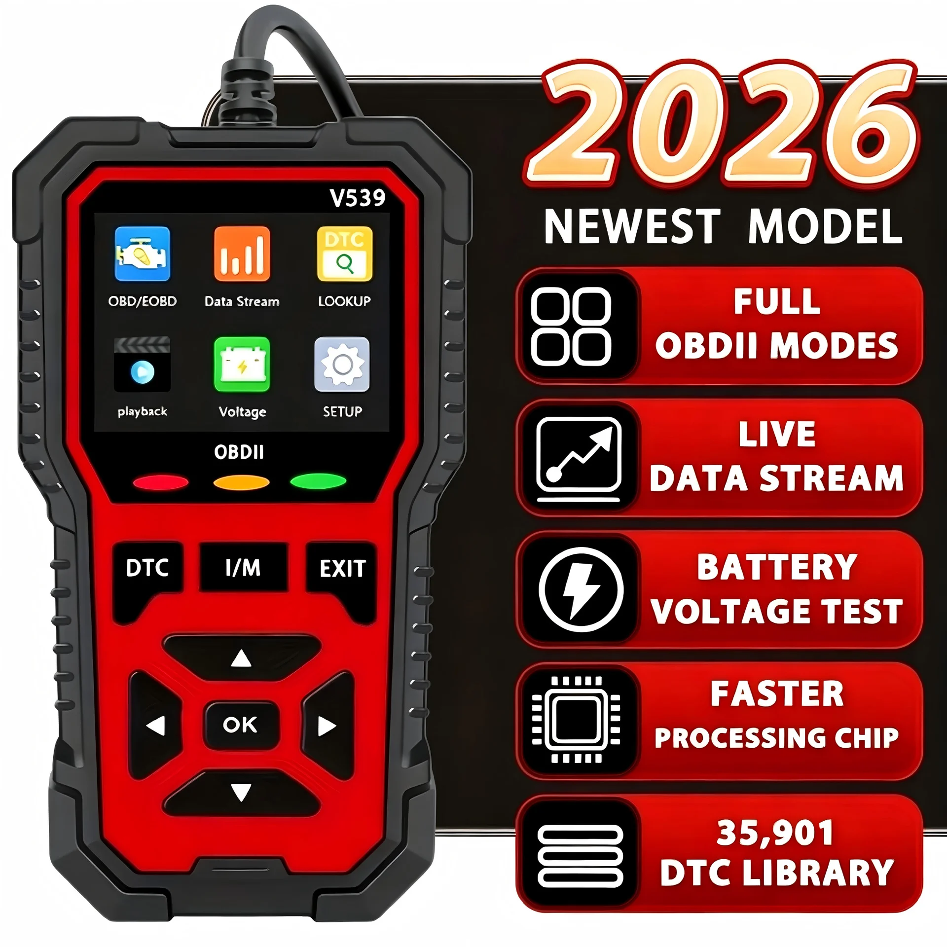 2026 New V539 Professional OBD2 Scanner Full OBDII Modes Car Diagnostic Tool Engine Fault Code Reader Live Data Stream Battery V