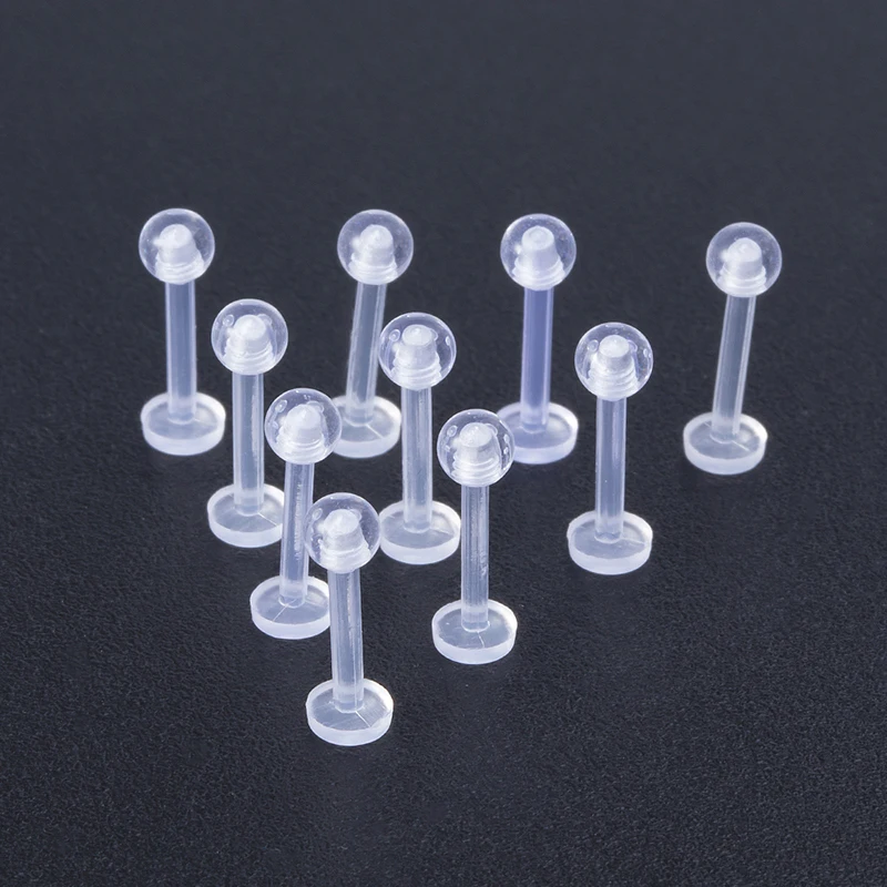 10pcs Clear Acrylic Lip Stud Piercing Labret Ring Bioflex Ear Cartilage Earring Bar Tragus Helix Retainer Flexible Jewelry 16G