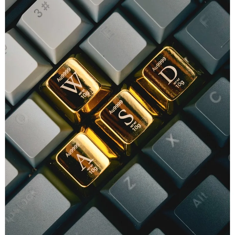 Metal Keycaps WASD 1U ESC Gold Costom Zinc Alloy Point Artisan Key Caps for Mechanical Keyboard MX Switch Gaming Accessories
