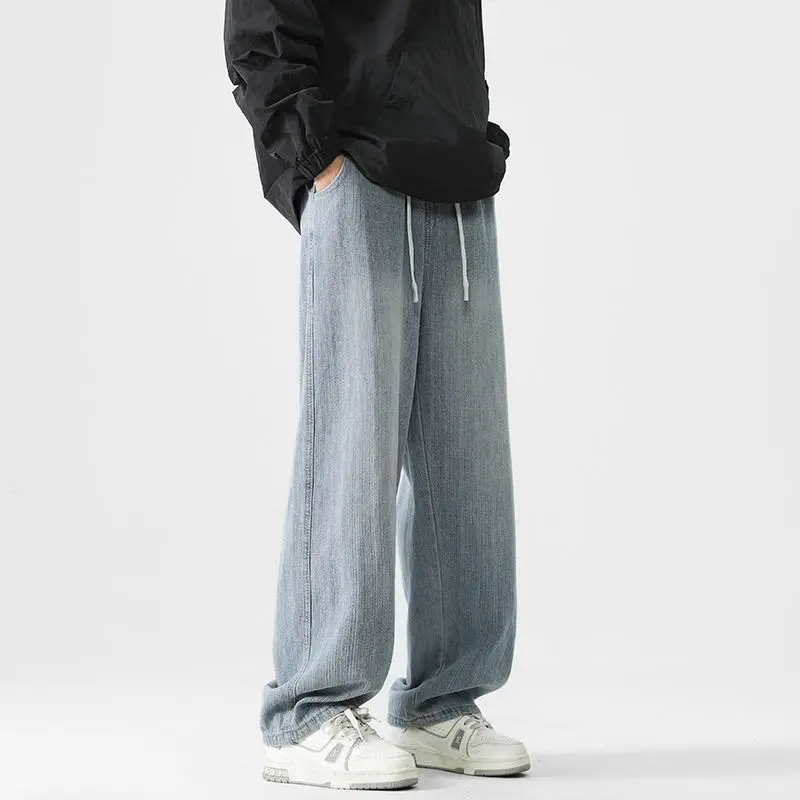 

Men's Washed Denim Jeans For Spring And Autumn New Straight Leg Loose Casual American Wide Leg Pants Bamboo Striped Fabric