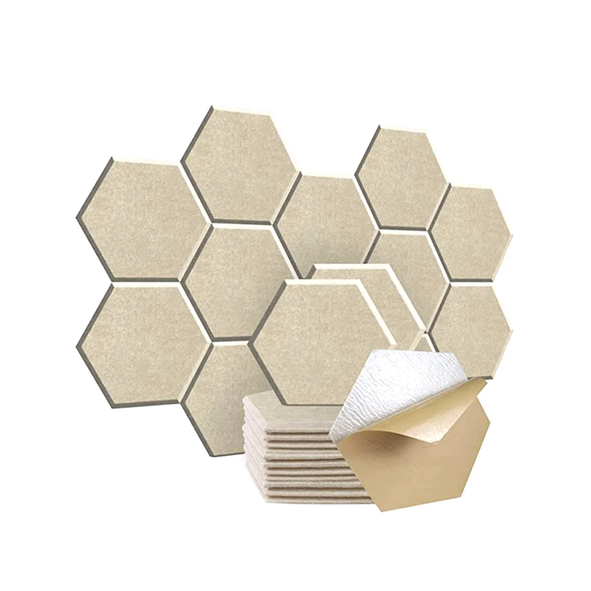 12 Piece Hexagonal Acoustic Panel, 12x10x 0.4Inch, Stylish Acoustic Walls for Home and Office (Light Camel