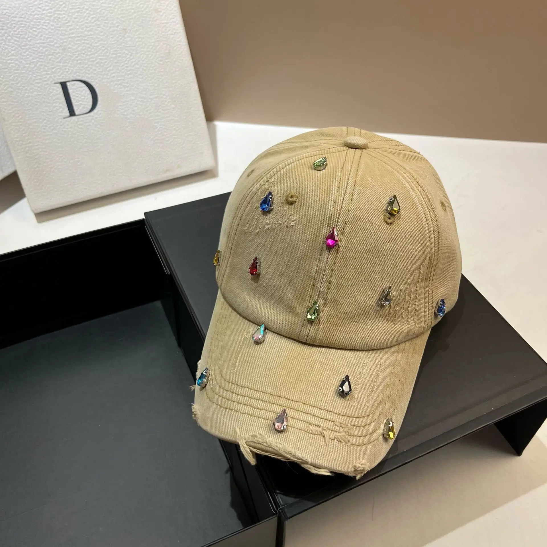 Luxury Rhinestone Cotton Washed Hole Baseball Cap Unisex Streetwear Hip Hop Snapback Cap Adjustable Sunscreen Tennis Golf Caps