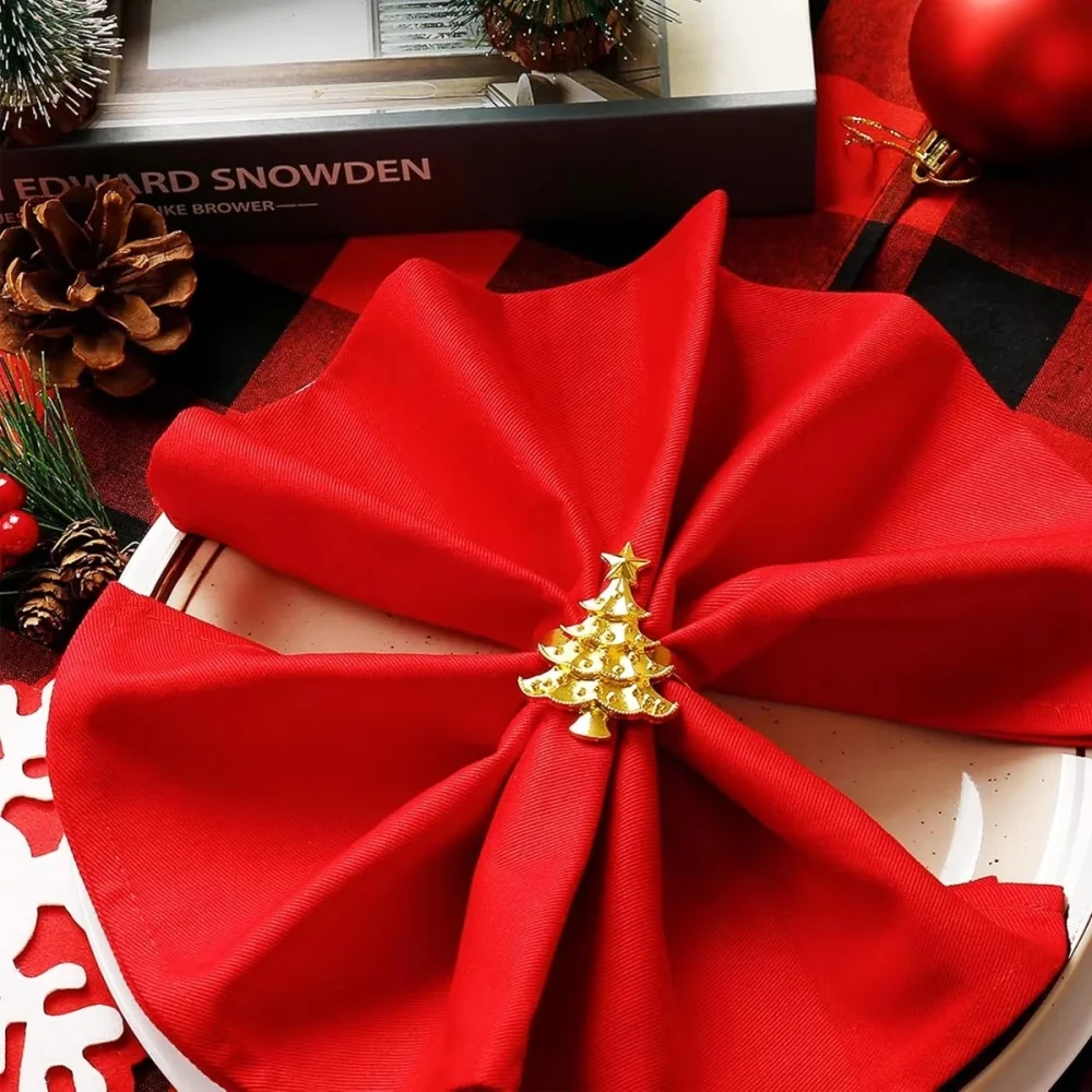 1/4PC Napkin Rings Set for Christmas Winter Wedding, Gold Christmas Tree Metal Home Table Decorations, for Kitchen Banquet