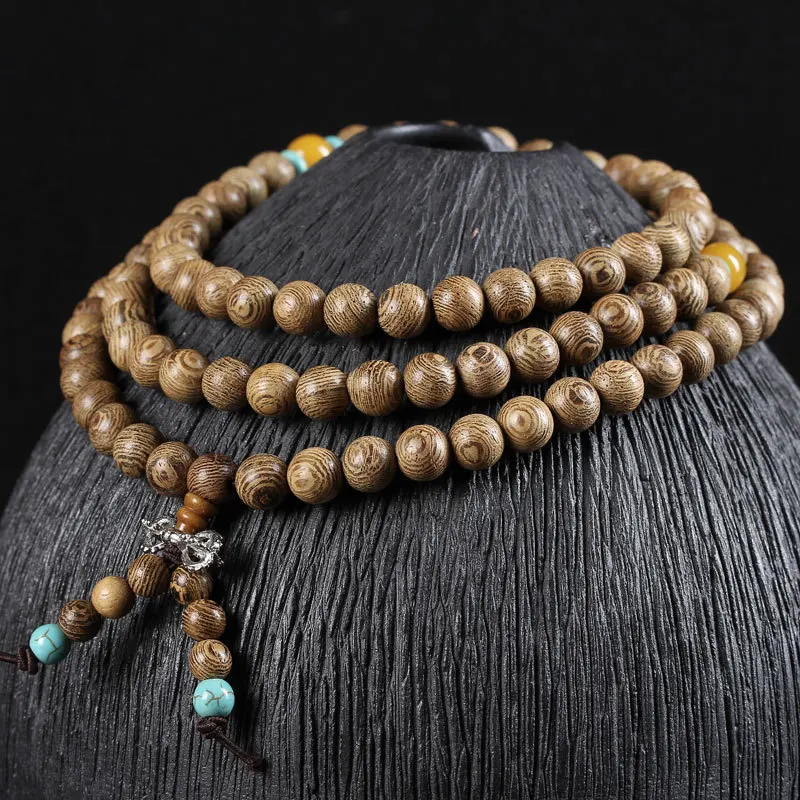 Straight Grain Wenge Bracelet With Spacer Bead 108 Beads Unisex Fashion Mala Festival Gift