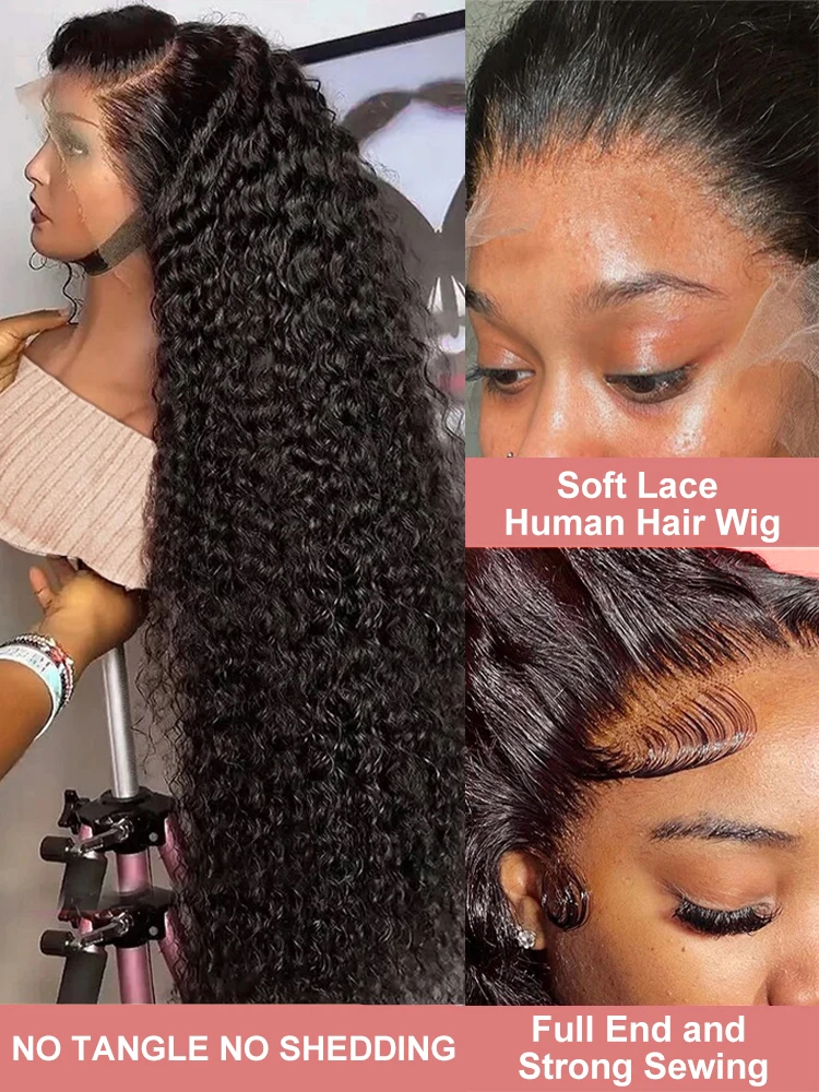40 46 Inch Deep Wave Frontal Wig 13x6 13x4 Hd Water Wave Lace Front Human Hair Wig Brazilian 360 Curly Full Lace Wigs For Women