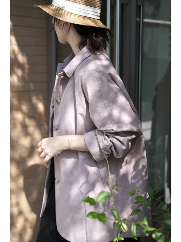 

Deep ey Pink Cotton Linen Simple Japanese Sle Mid-Length Women's Jaet Autumn 2025Kui Commute Loose Fit Long Sve